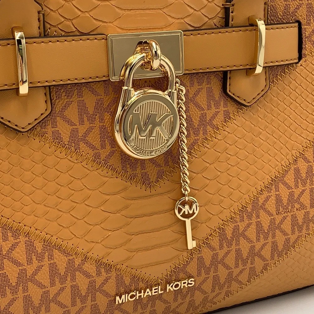 MICHAEL KORS  Hamilton Small Signature Logo and Snake Embossed Satchel Cider